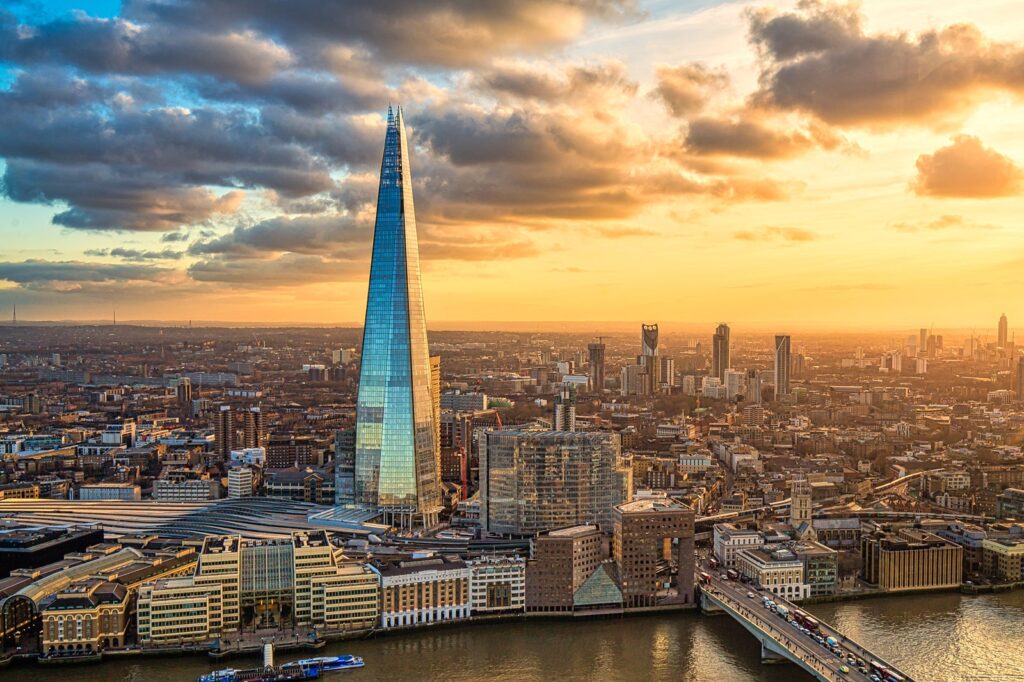 The shard in London overlooking the city.