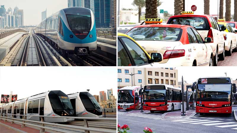 3 different types of Dubai's Public Transport - Train Taxi Bus