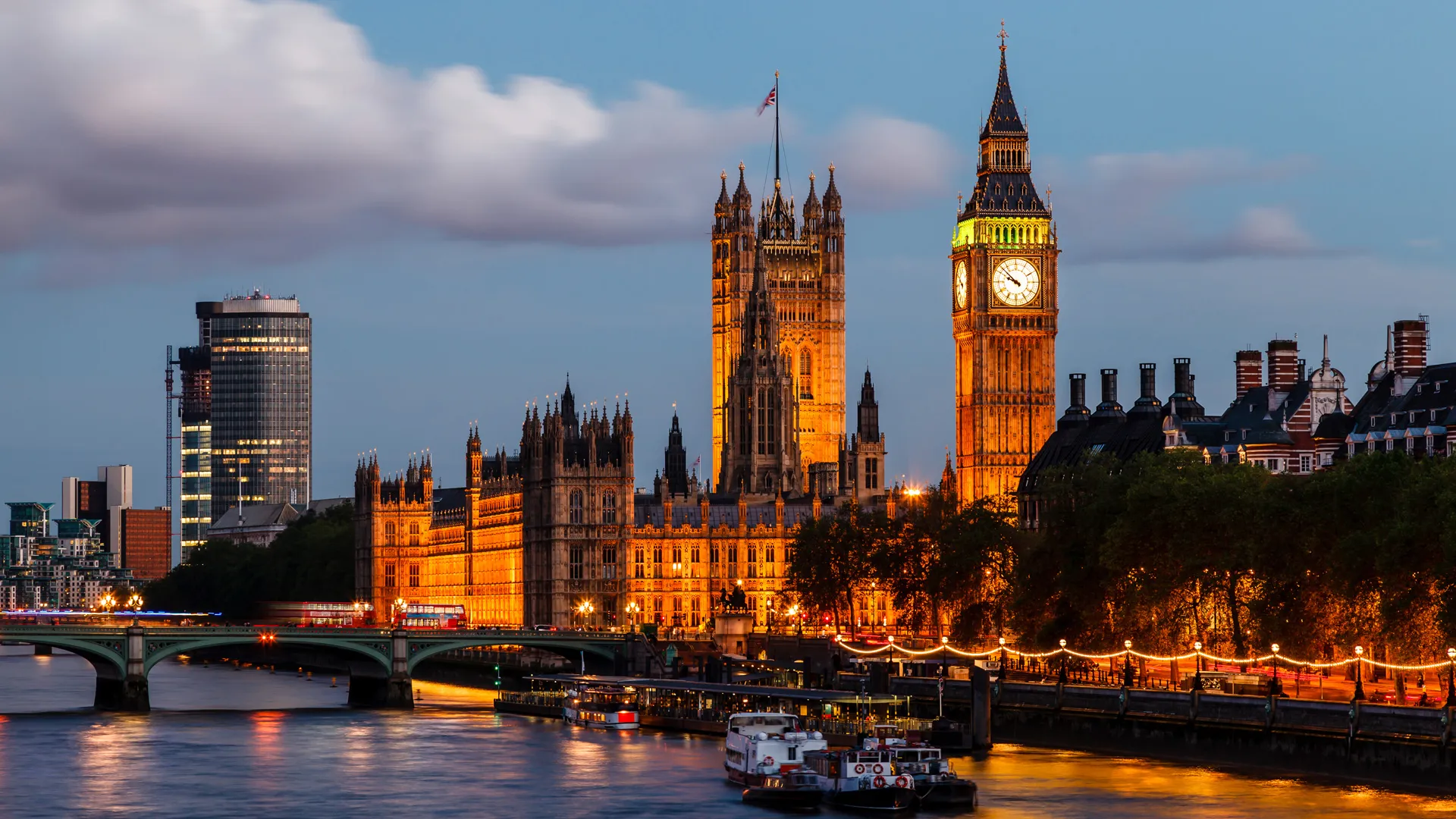 The city of London shot at night.