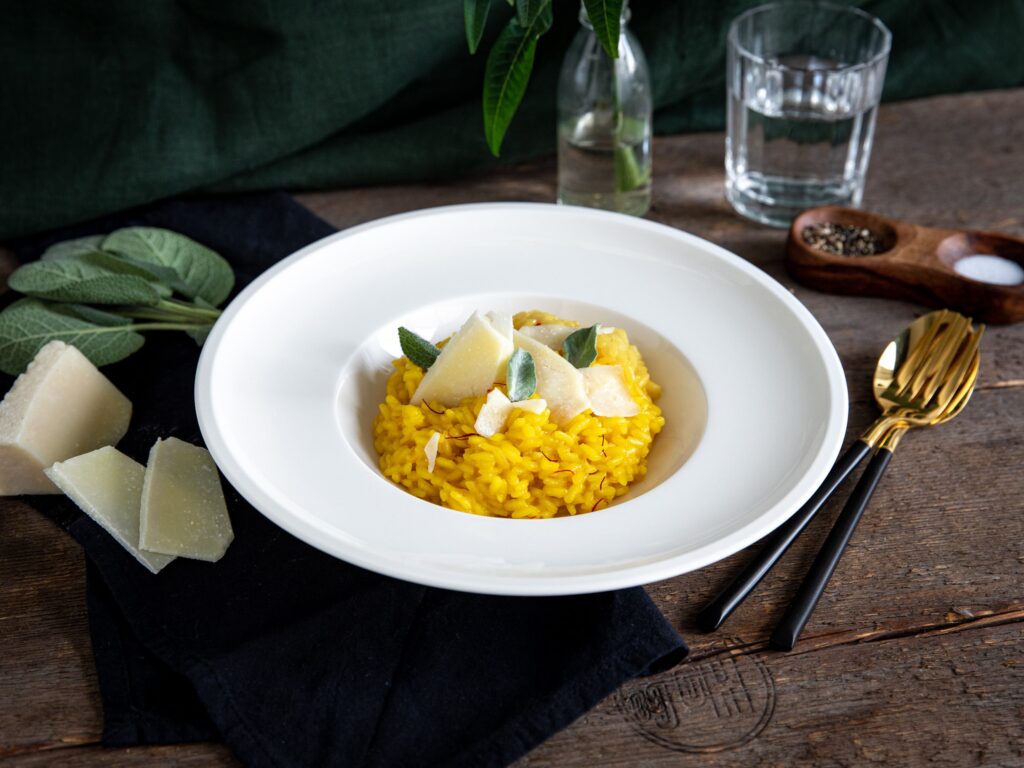 Italian food that is not pizza or pasta, this is saffron risotto.