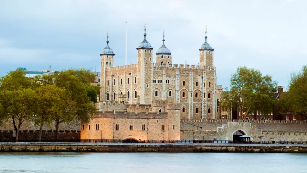 The Tower of London shot from the waterside.