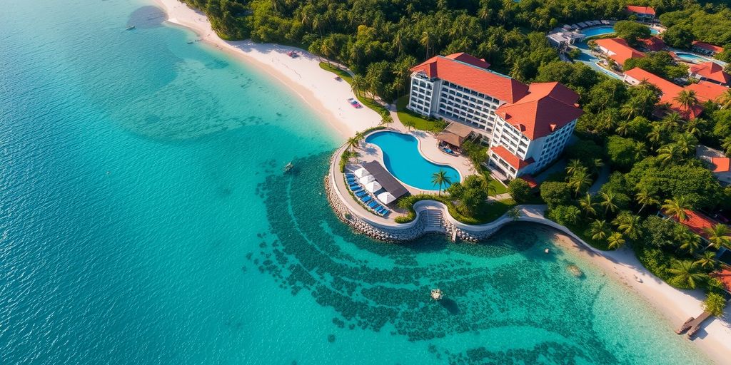 Aerial view of a luxurious beachfront hotel in Phuket.