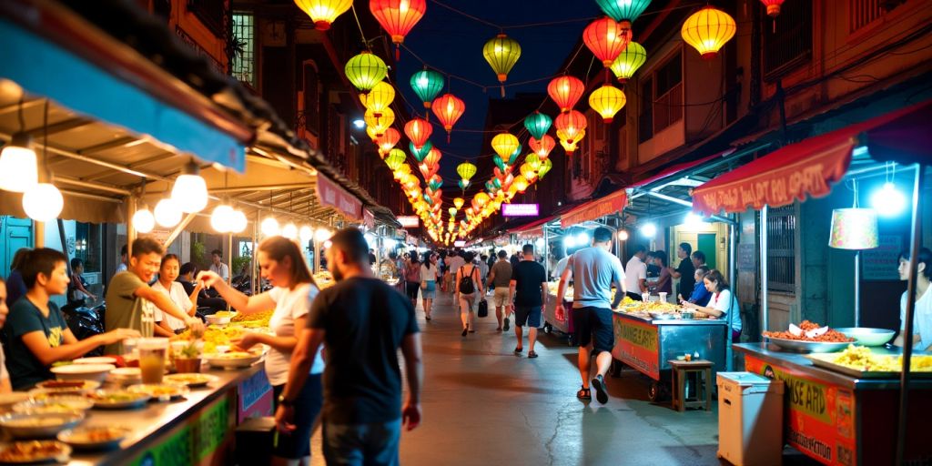 Chiang Mai street with food stalls at night