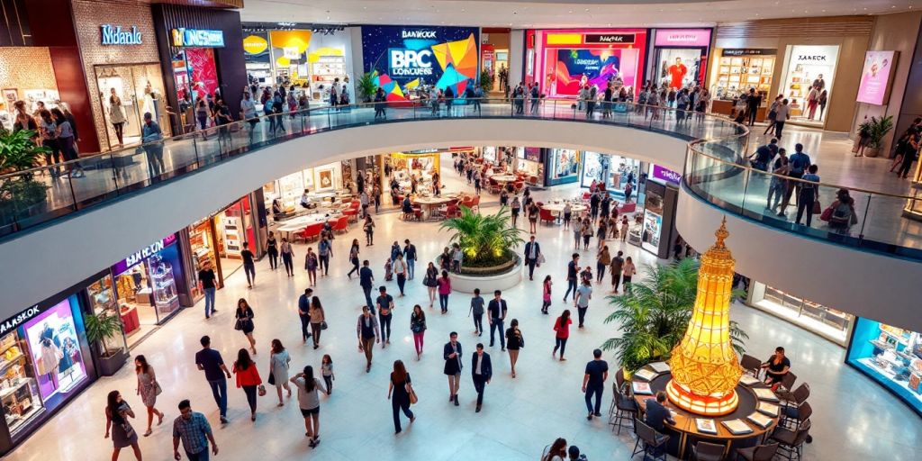 Shoppers enjoying vibrant Bangkok shopping malls and attractions.