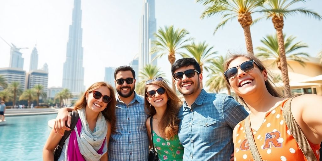 Family enjoying a sunny day in Dubai's iconic landscape.