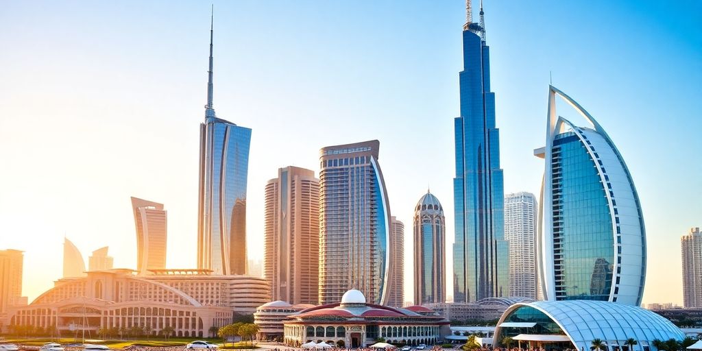 Dubai and Abu Dhabi skyline with luxury buildings and culture.